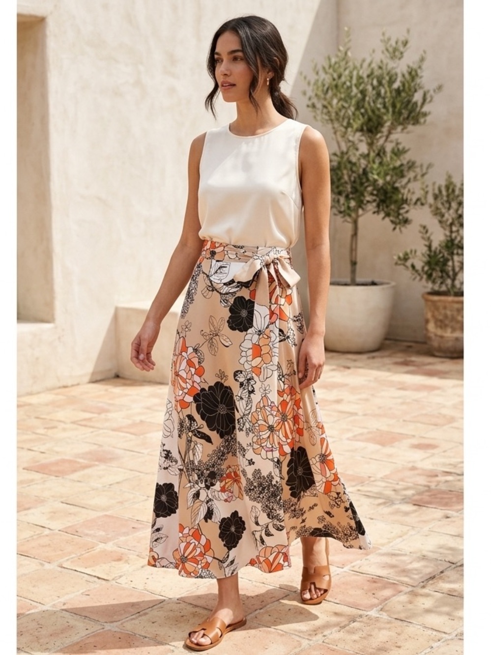 Mix Nouveau New York Floral Sierra retro-chic Wrap Maxi Skirt tangerine boho